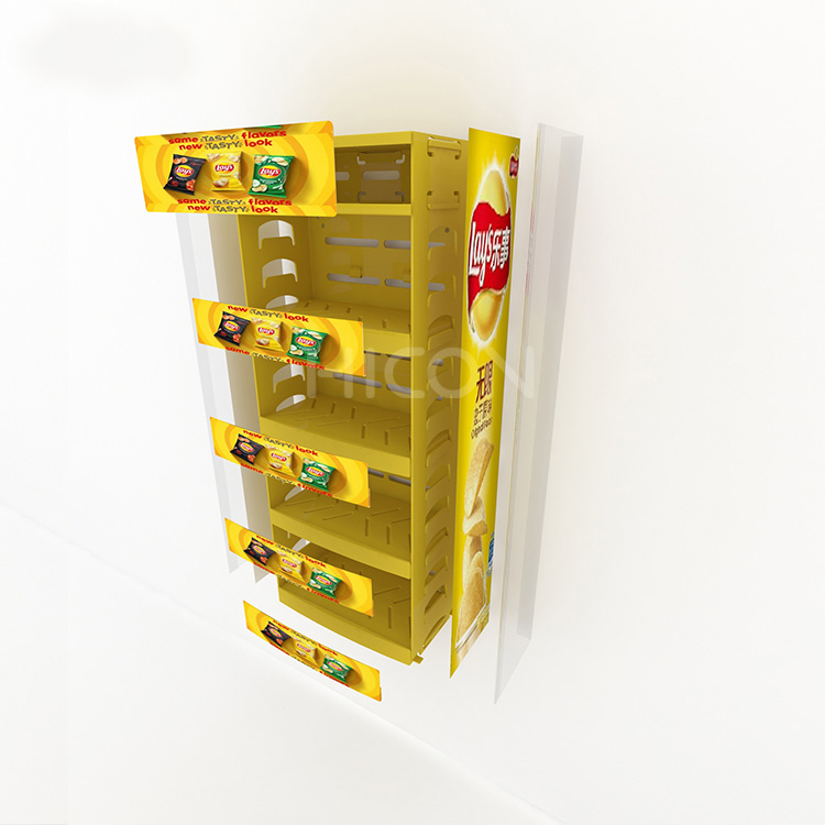 Custom 4-Tiers Yellow Metal Food Display Rack Design For Sale (6)