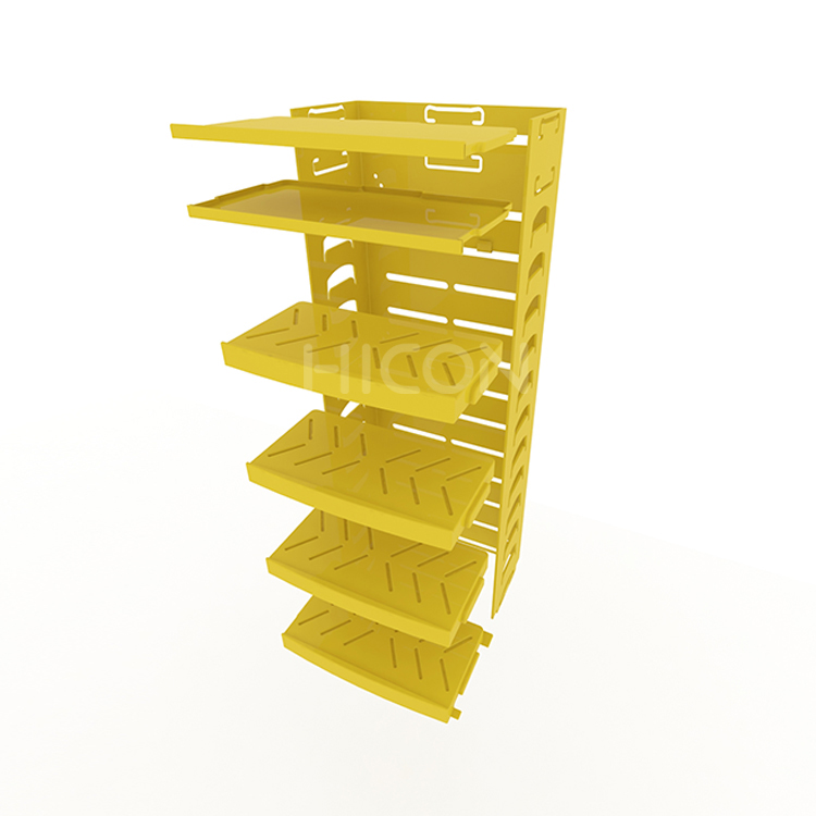 Custom 4-Tiers Yellow Metal Food Display Rack Design For Sale (7)