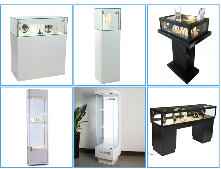 Custom Brand Name Floor Standing Corner Lighting Wood Log Glass Jewelry Display Cabinet (4)