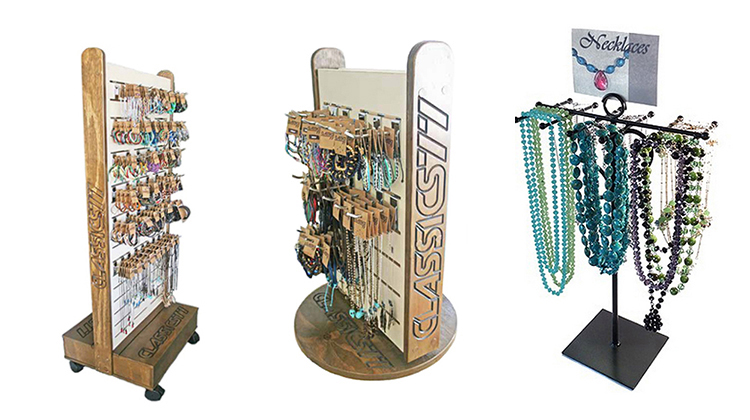 Custom Countertop Wood Jewelry Display Rack 6 Layer With Metal Hooks (4)