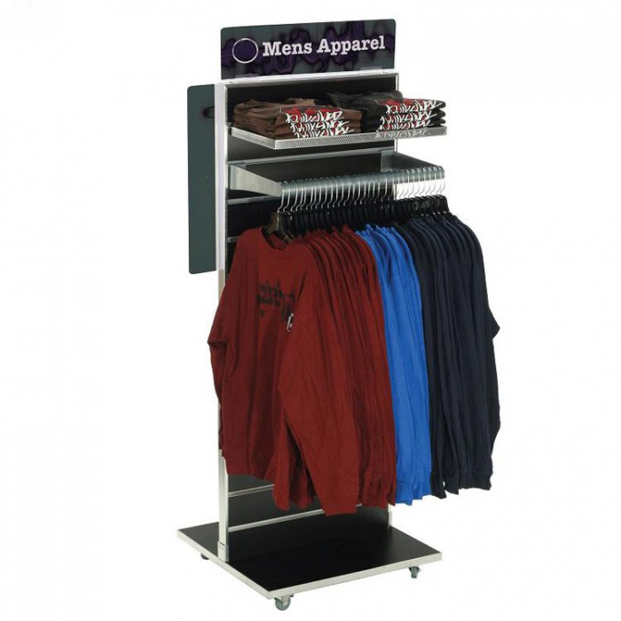 Double-Sided Movable Metal Gray Clothing Display Hanger Rack (1)