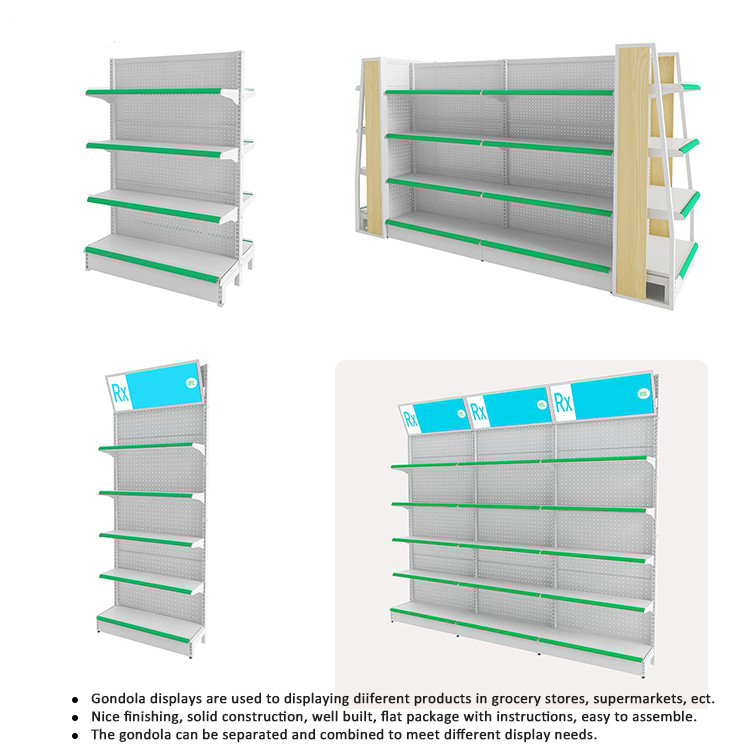 Durable Floor Glass White Wood Store Gondola Shelving Units (3)