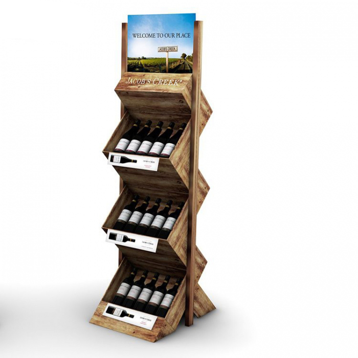 Fashion Brown Wood Floor Teak Wooden Wine Shop Display Rack (1)