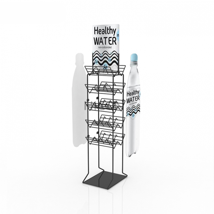 Floor Custom Black Metal Wire Water Bottle Display Rack (4)