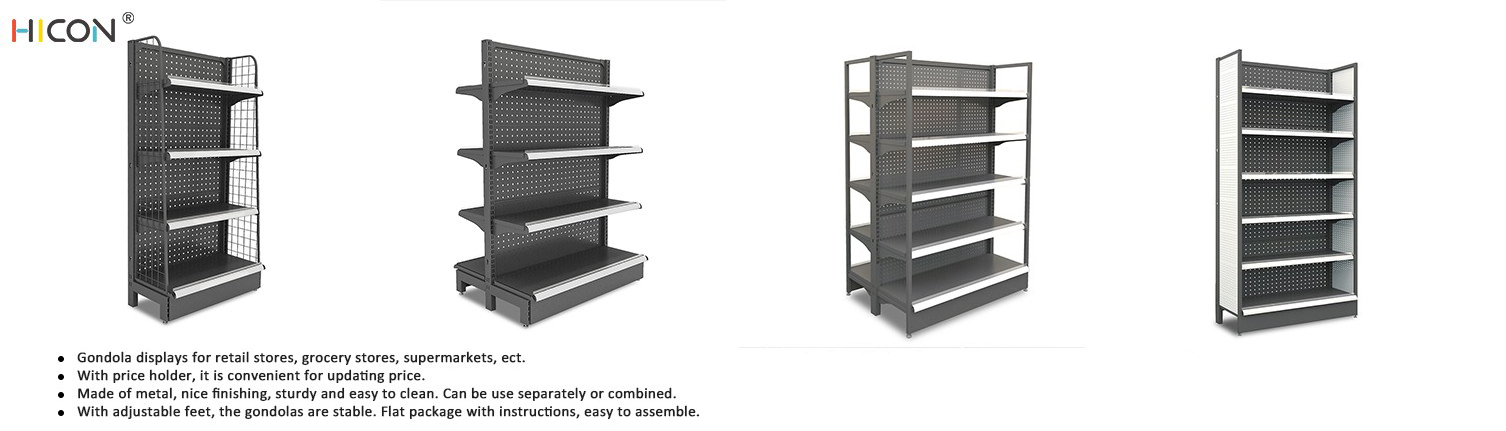 Functional 4-Side Metal Wood Convenience Store Gondola Shelves (2)