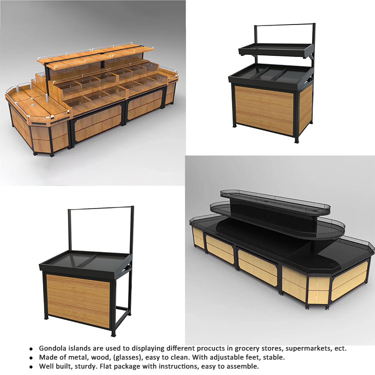 Functional Modern Counter-Top Brown Wood Gondola Display Stand (4)