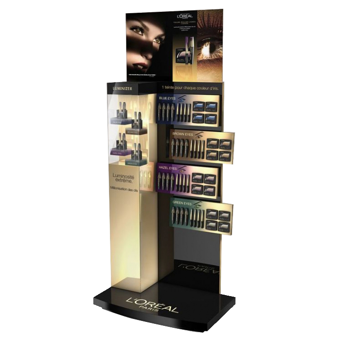 High-End Black Floor Customized Cosmetics Display Ideas Shelves (1)