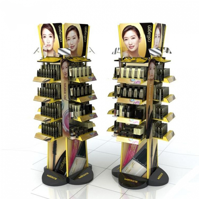 High-End Black Floor Customized Cosmetics Display Ideas Shelves (3)