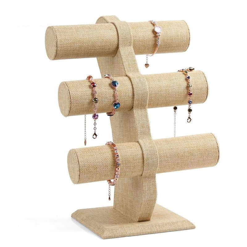 Hot Sale Jewellery Retail Store Desktop 3-Bar Wooden Jewelry Necklace Display Stands Bracelet Displa (3)