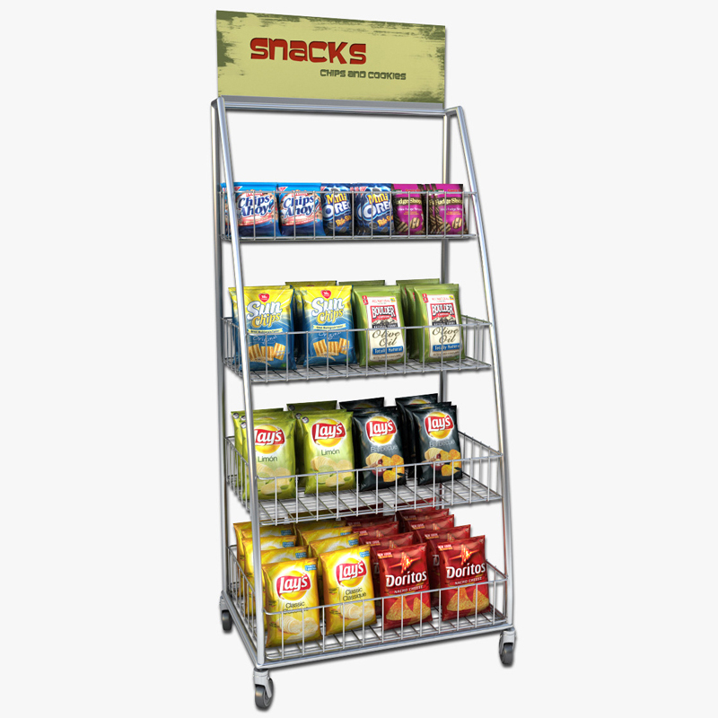 In Store Wire Point Of Purchase Snack Chip Bag Display Racks 4 Layer (3)