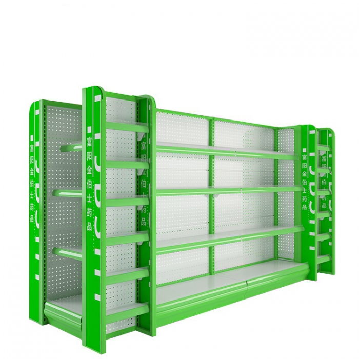 Modern Floor Green Pegboard Pharmacy Shelving Rack Gondola (1)