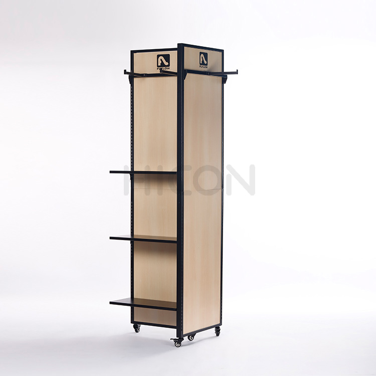 Movable Apparel Retail Free Standing Clothing Display Rack With 4 Casters (8)