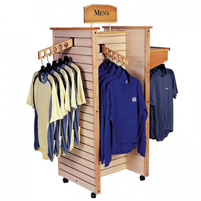 Movable Brown Wood Custom Floor Clothing Display Ideas Racks (2)