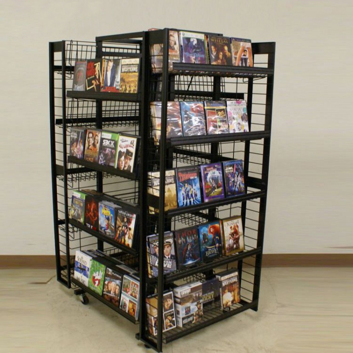 Movable Customized Floor Black Metal Wire Book Display Rack (1)