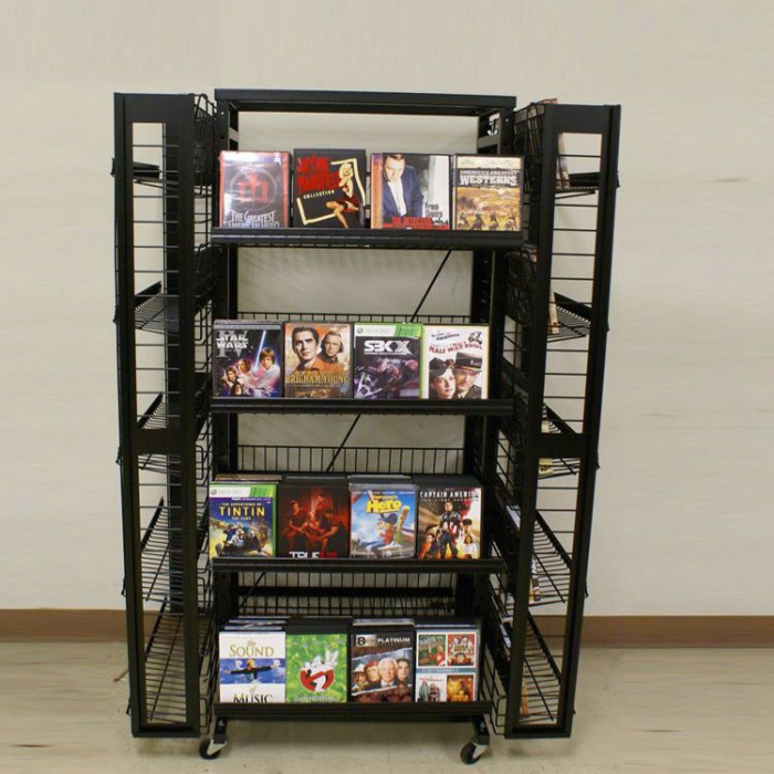 Movable Customized Floor Black Metal Wire Book Display Rack (1)