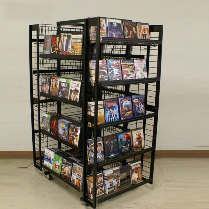 Movable Customized Floor Black Metal Wire Book Display Rack (2)