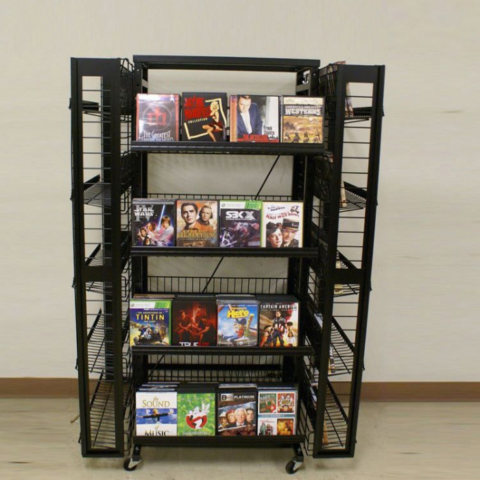 Movable Customized Floor Black Metal Wire Book Display Rack (3)