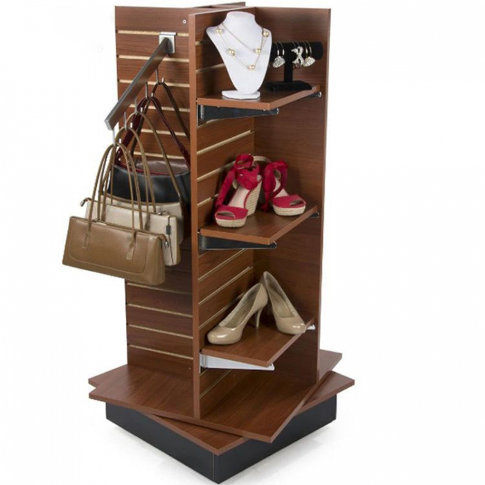 Multi-Purpose Rotating Brown Retail Wooden Handbag Display Stand (1)