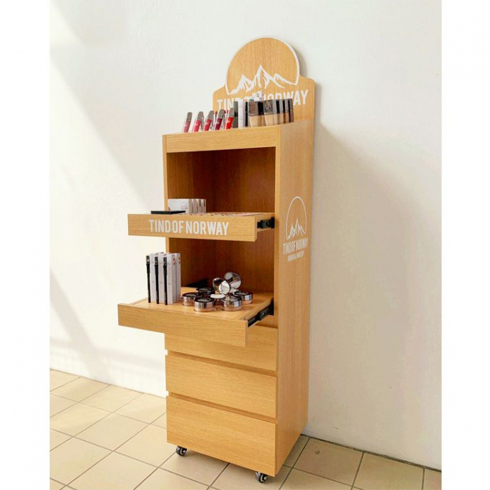 Original Movable Custom Brown Wood Floor Cosmetics Display Shelves (4)