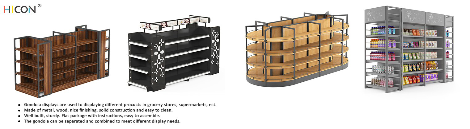 Popular Floor Brown Wood Iron Store Goods Display Rack (3)