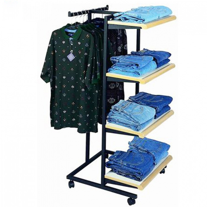 Portable Black Metal Floor Mobile Hanging Clothes Display Rack (3)