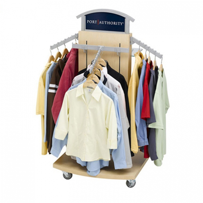 Premium Movable 4-Side Brown Wood Clothing Display Ideas Shelve (1)
