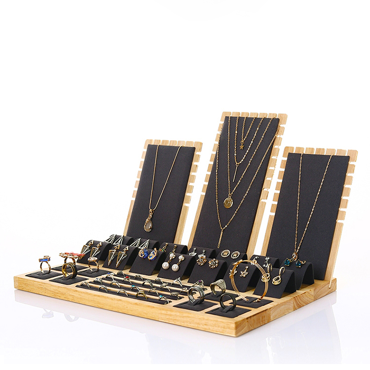 Retail Store Tabletop Wooden Velvet Tray Necklace Jewelry Display (2)