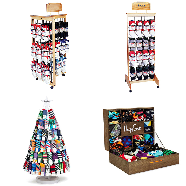 Retail Store Wooden Stand Wire Hook Christmas Sock Rack Display (4)