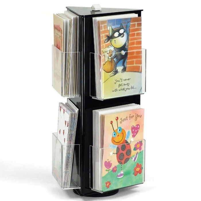 Rotating 3-Sided Adjustable Pockets Black 6-Pocket Acrylic Brochure Holder For Tabletop (1)