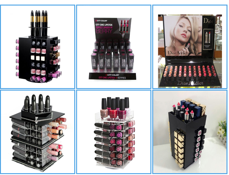 Rotating Customized White Acrylic Lipstick Cosmetic Tray Display Rack (2)