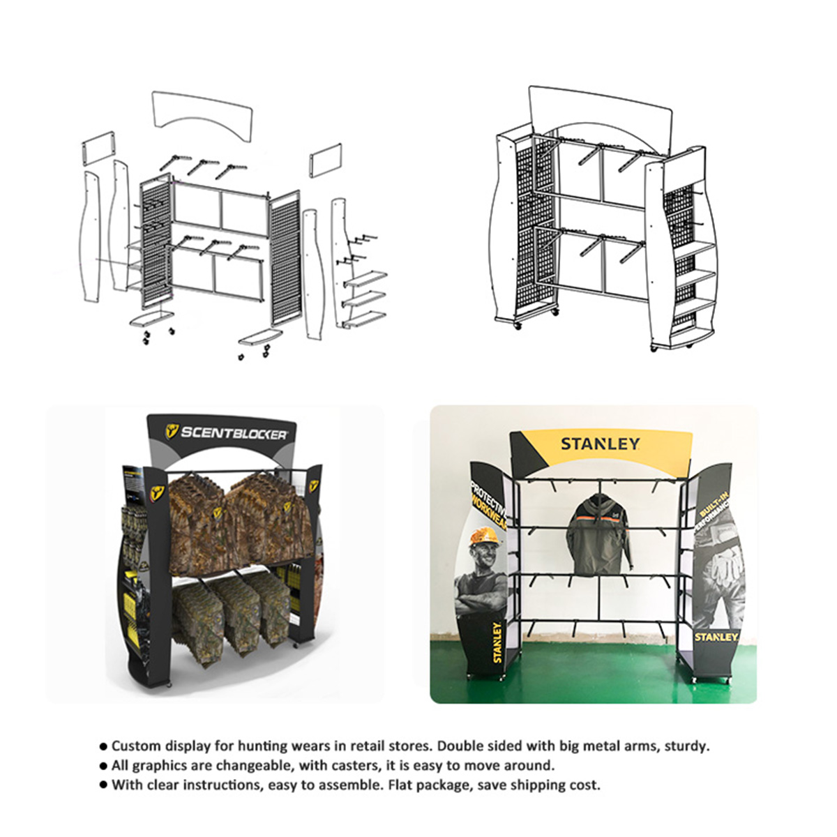 Silvery Customized Metal 4 Way Retail Store Clothing Display Racks (1)