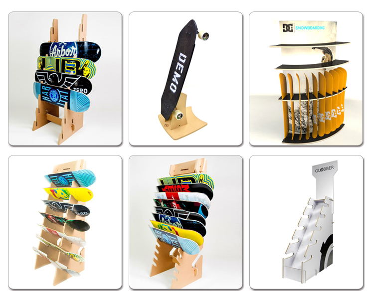 Skating Board Retail Freestanding Wood Deck 2 Pairs Wheels Skateboard Rack (2)