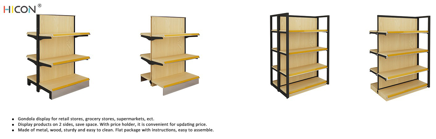 Stable Custom 2-Side Wood Frame Gondola Shelving Systems (3)