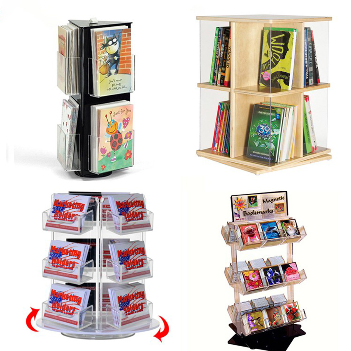 Tabletops Rotating Pockets 2-Tiered Brown Wood Literature Holder (4)