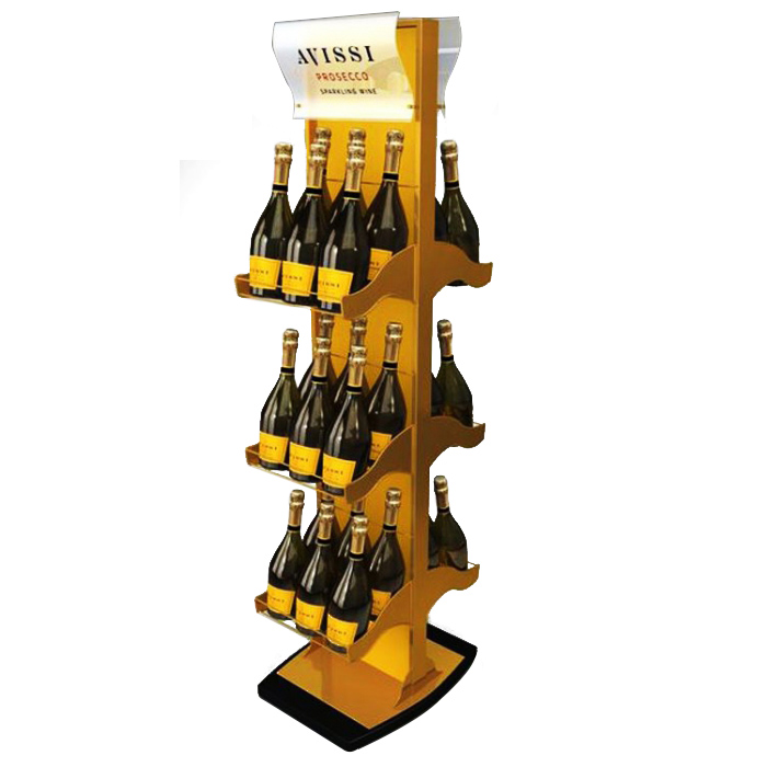 Unique Yellow Metal Liquor Store Designs Bottle Floor Display Racks (1)