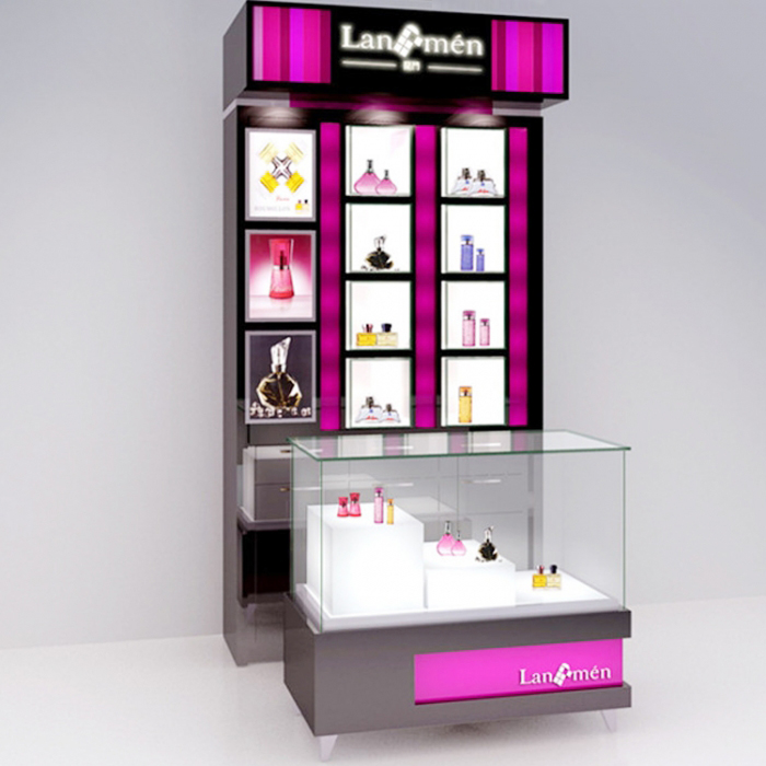 Visual Merchandising Lighting Up Glass Perfume Display Cabinet Showcase (3)