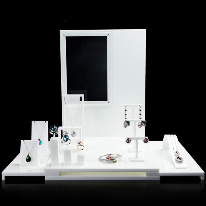 White Color Counter Top Jewelry Display Set For Ring Necklace Acrylic Jewelry Display Stand (3)