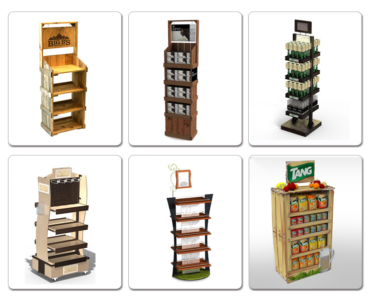 Wood Store Gondola POP Merchanding Movable 4-Layer Floor Display Stands (3)