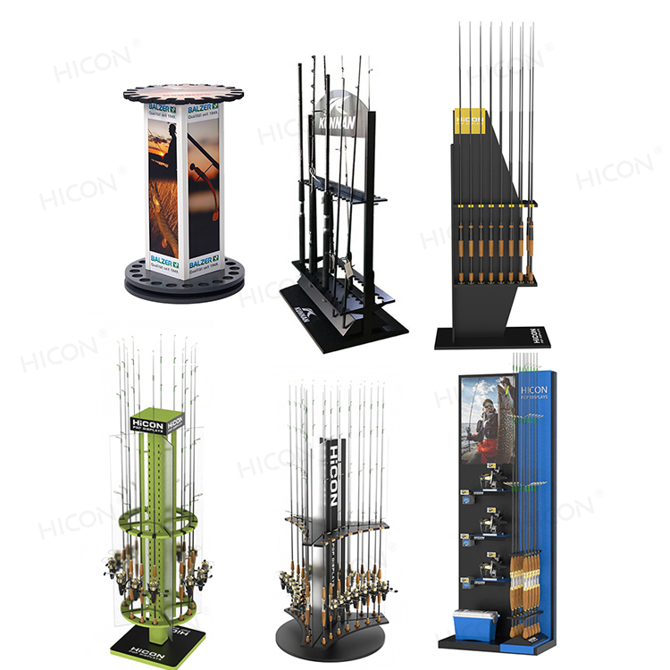 China Round Shape Retail Fishing Rod Display Rack For In Store